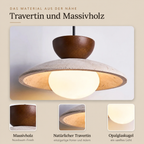 Travertine and Wood Disc Pendant Light, Ø 21 cm – view 4 | BROKLEN