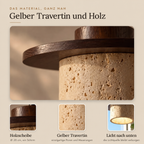 Travertine Pendant Light with Wooden Disc, Ø 20 cm – view 4 | BROKLEN