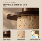 Travertine Pendant Light with Wooden Disc, Ø 20 cm – view 3 | BROKLEN