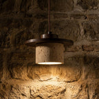 Travertine Pendant Light with Wooden Disc, Ø 20 cm – view 11 | BROKLEN