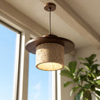 Travertine Pendant Light with Wooden Disc, Ø 20 cm – view 6 | BROKLEN