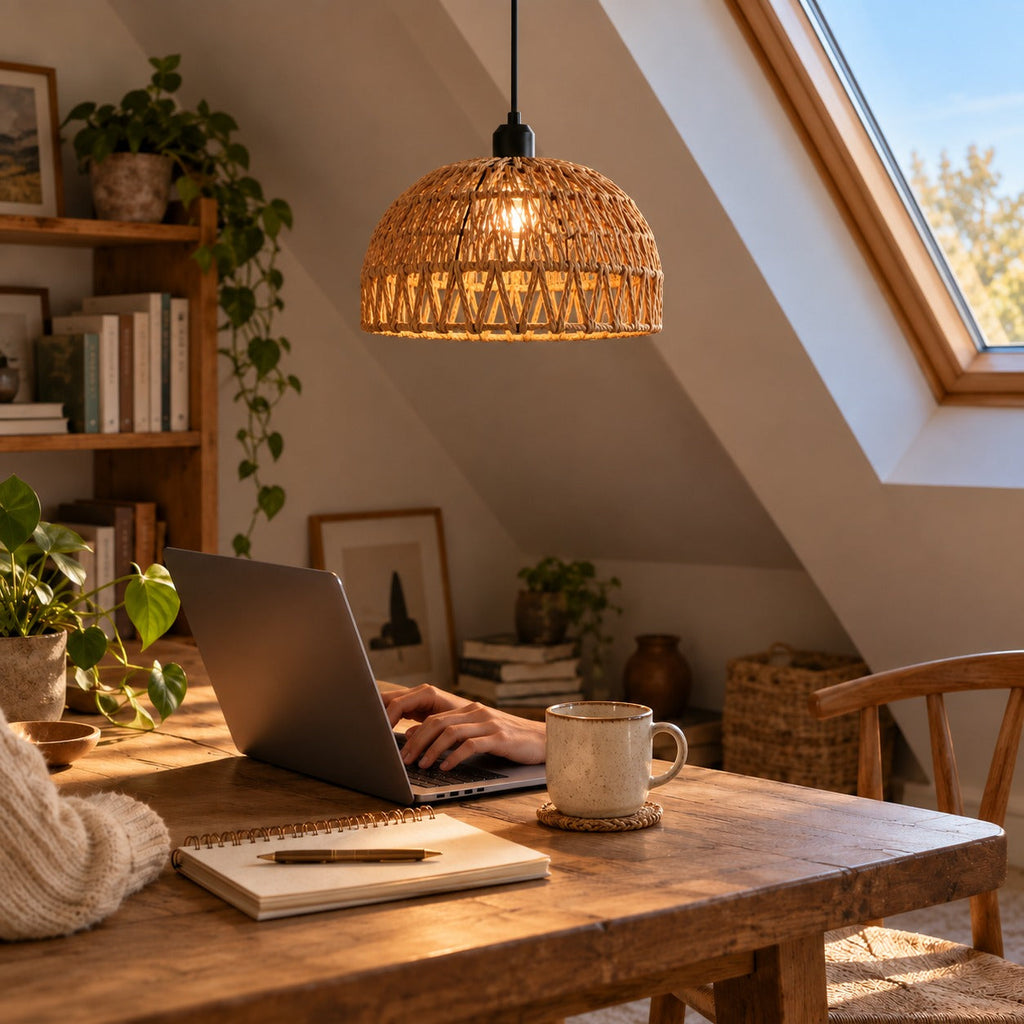 Japanese Woven Rattan Dome Pendant Light, Ø 30 cm – view 10 | BROKLEN