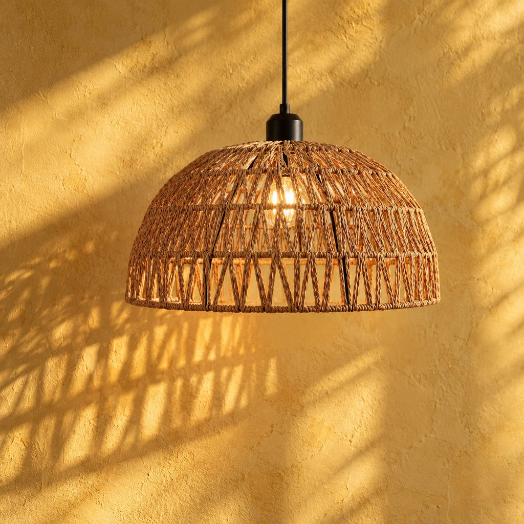 Japanese Woven Rattan Dome Pendant Light, Ø 30 cm