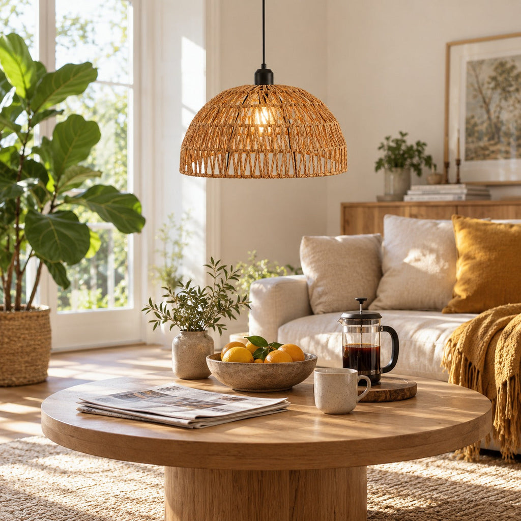 Japanese Woven Rattan Dome Pendant Light, Ø 30 cm – view 8 | BROKLEN