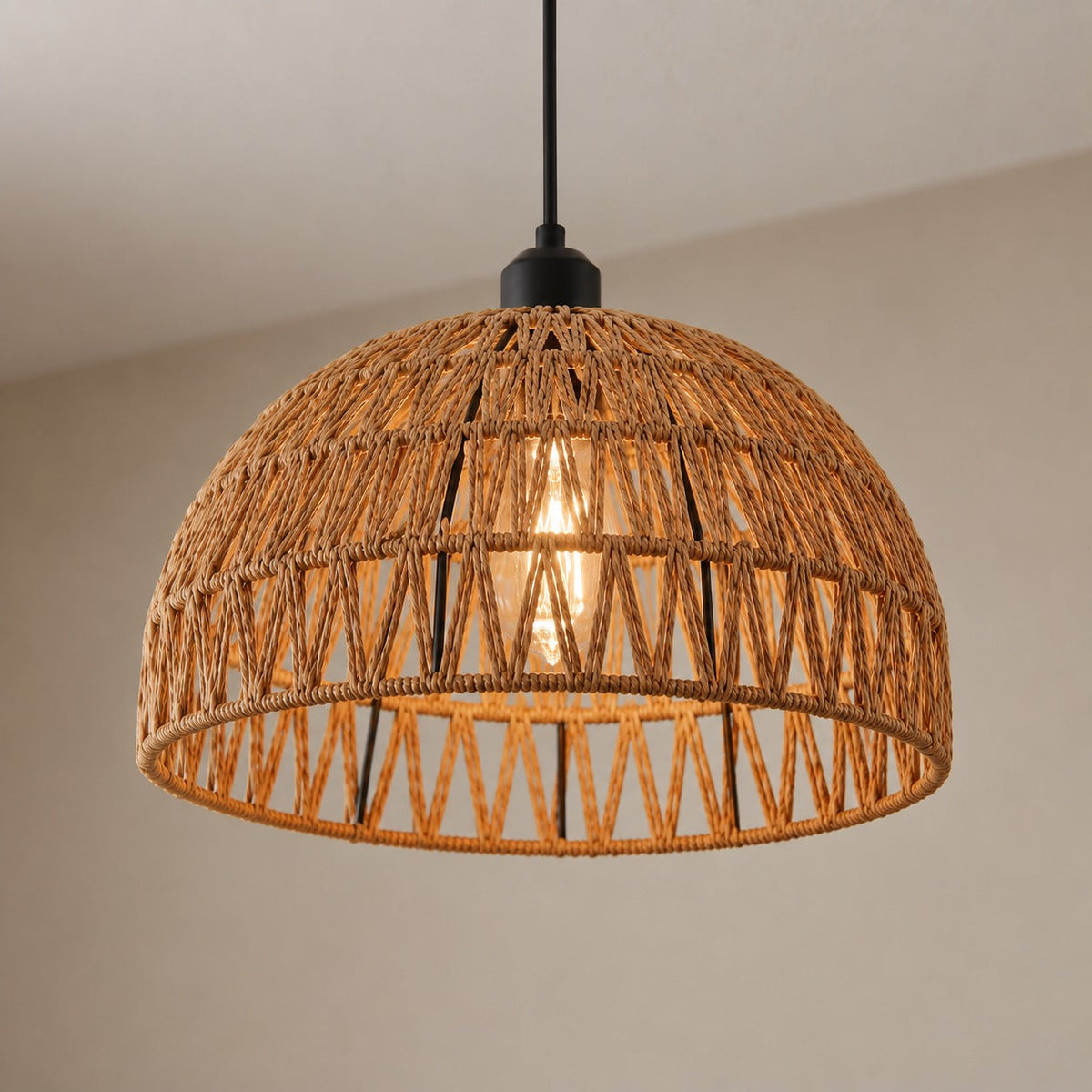 Japanese Woven Rattan Dome Pendant Light, Ø 30 cm – view 4 | BROKLEN