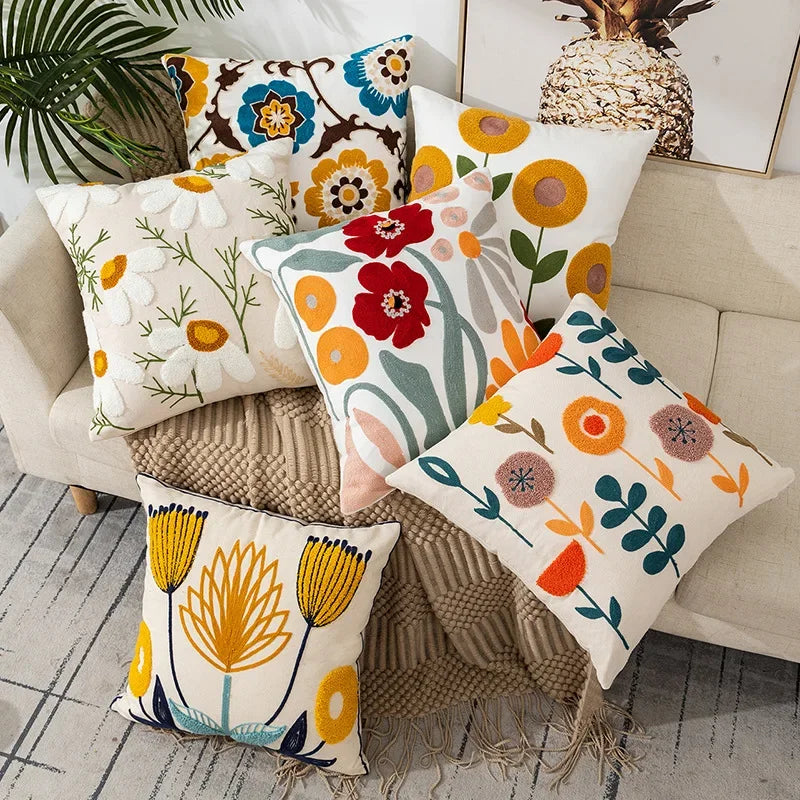 Embroidered Floral Cushion Cover for Sofa and Bed