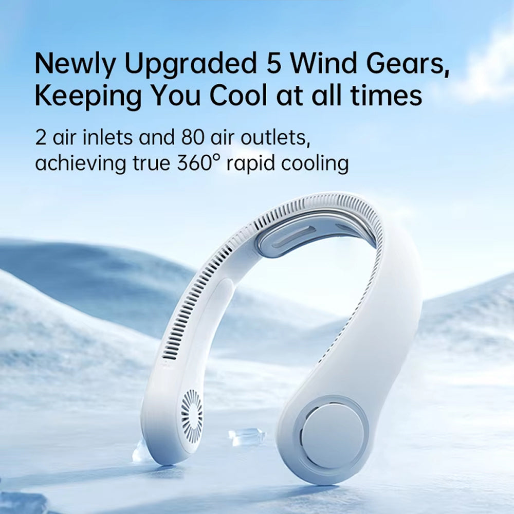 FaniWixe 5-Speed Bladeless Neck Fan – 5000mAh Battery, 360° Cooling & 16.5H Long Runtime