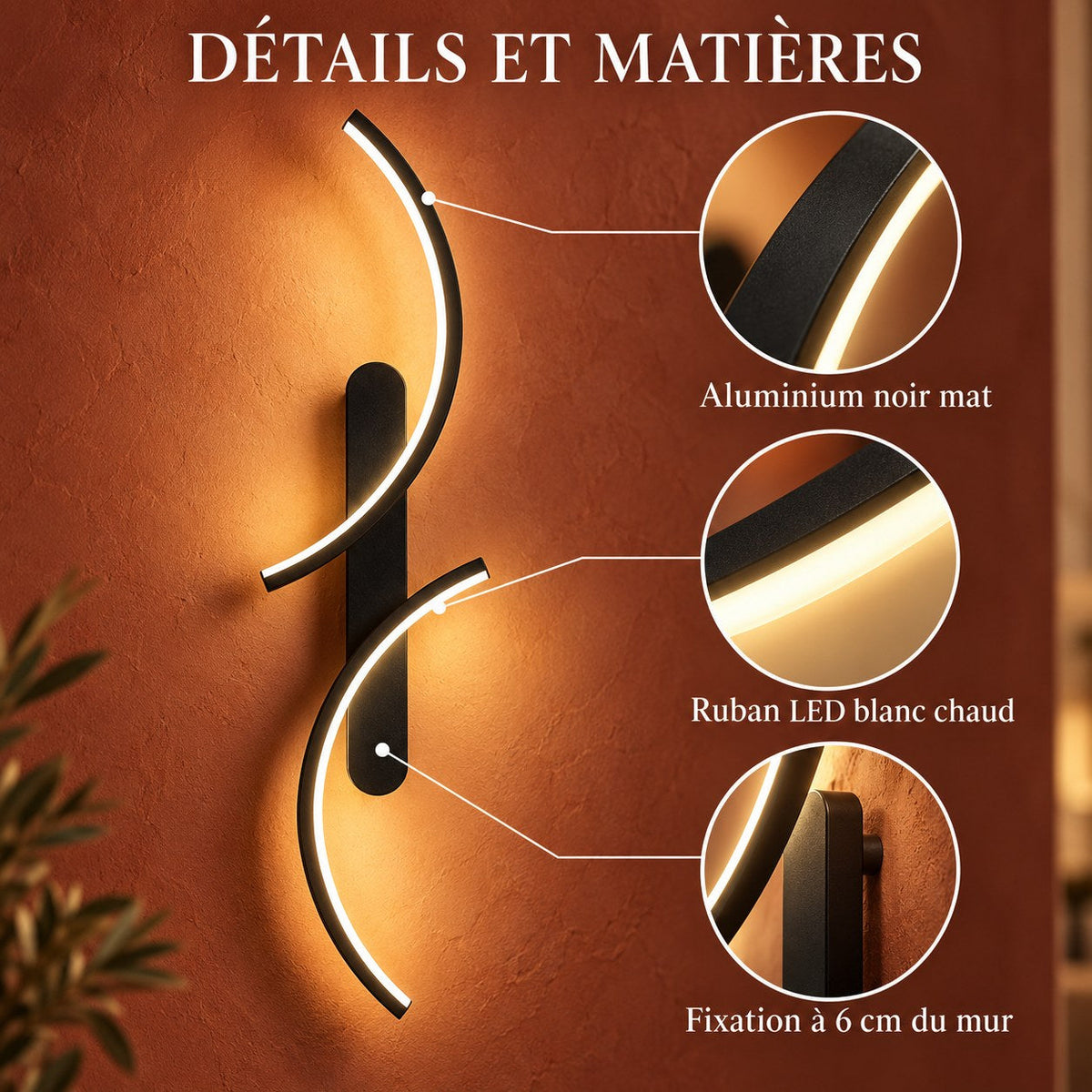 C-Shape LED Wall Light, Minimalist Design – view 5 | BROKLEN