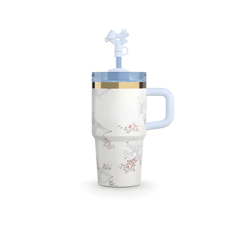 Floral Pattern Insulated Tumbler With Handle - Broklen