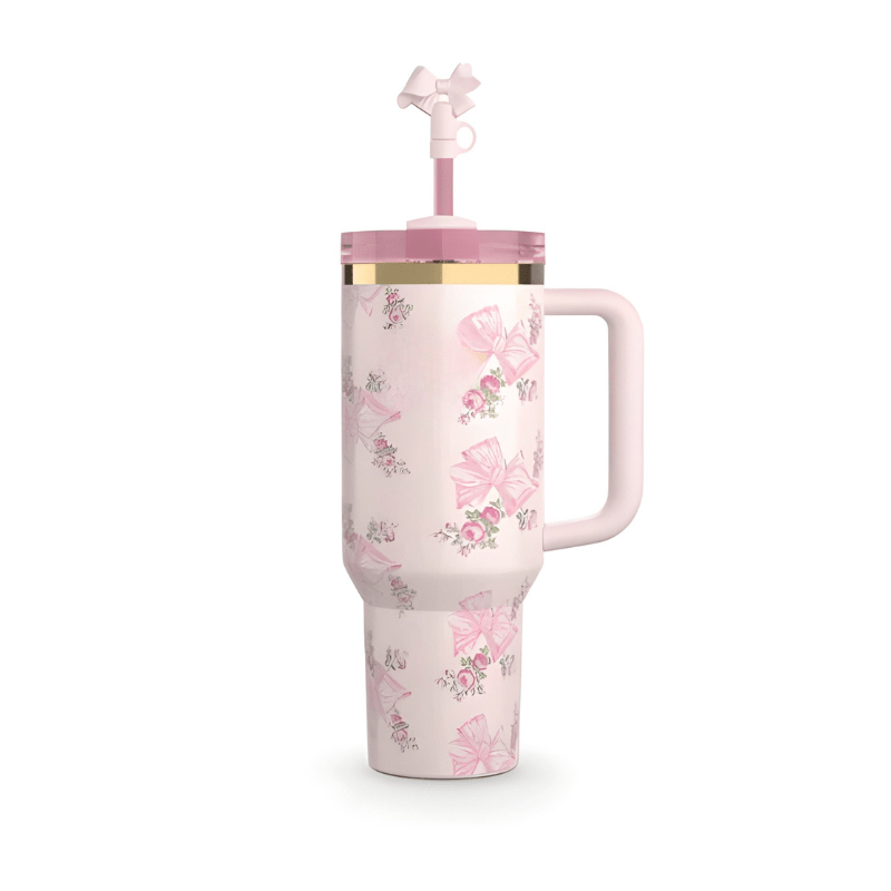Floral Pattern Insulated Tumbler With Handle Detail - Broklen