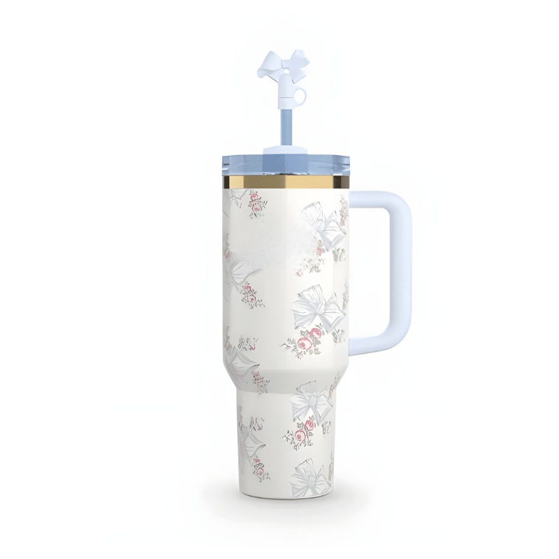 Floral Pattern Insulated Tumbler With Handle Lifestyle - Broklen