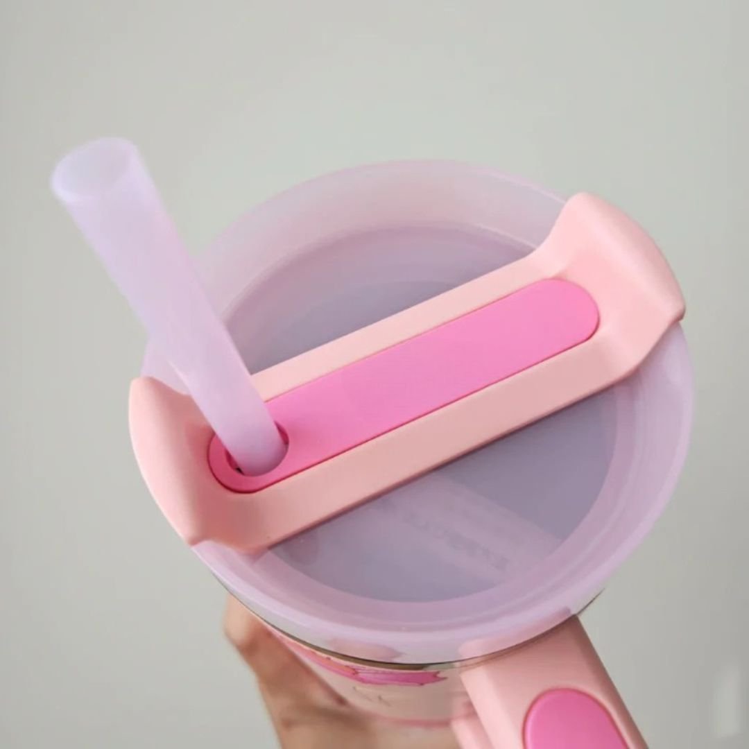 Floral Pattern Insulated Tumbler With Handle And Straw - AR UNIVERSALAR UNIVERSAL