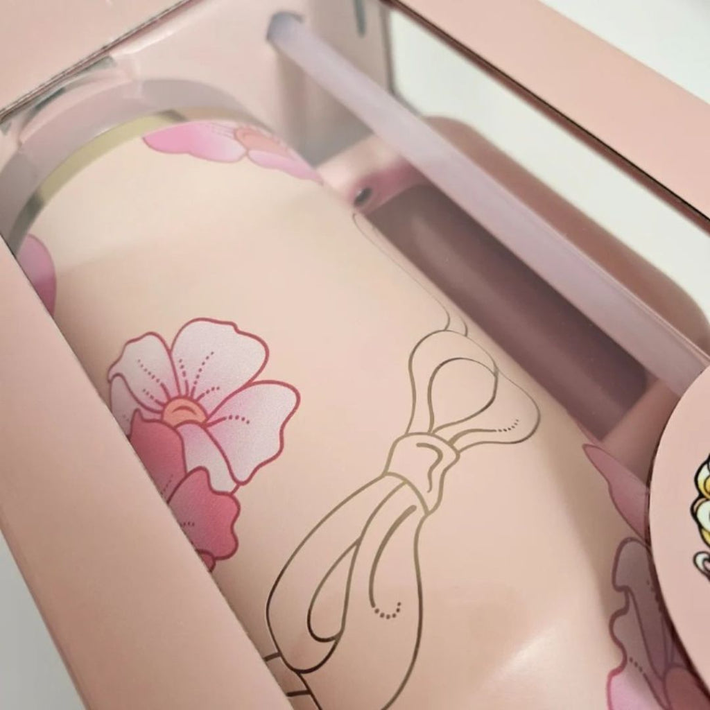 Floral Pattern Insulated Tumbler With Handle And Straw - AR UNIVERSALAR UNIVERSAL