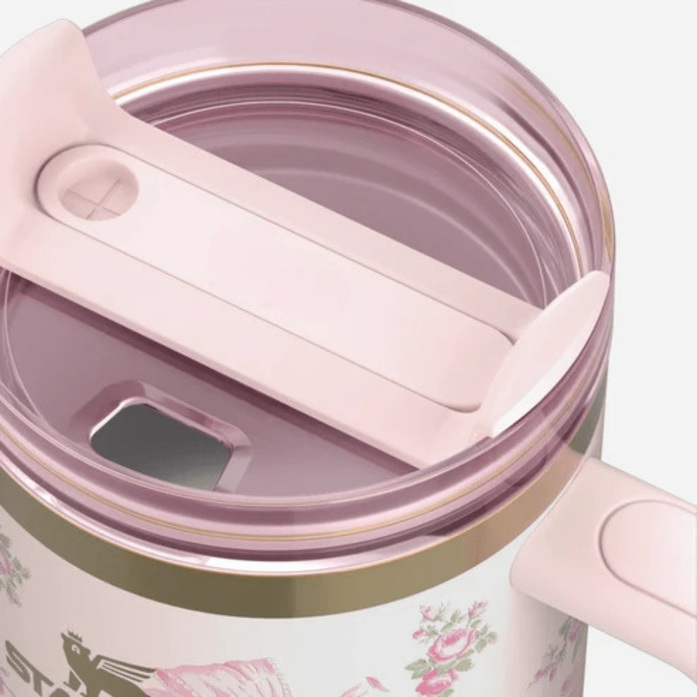 Floral Print Insulated Tumbler With Handle And Straw Lid Top View - Broklen