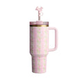Floral Print Insulated Tumbler With Handle And Straw Lid - Broklen