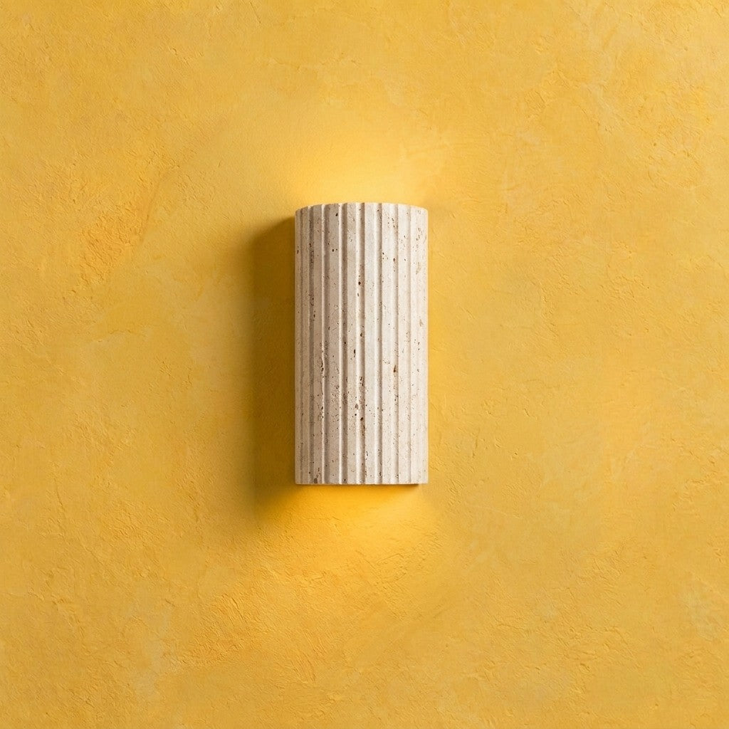 Fluted 3D Travertine Wall Light, Warm White LED