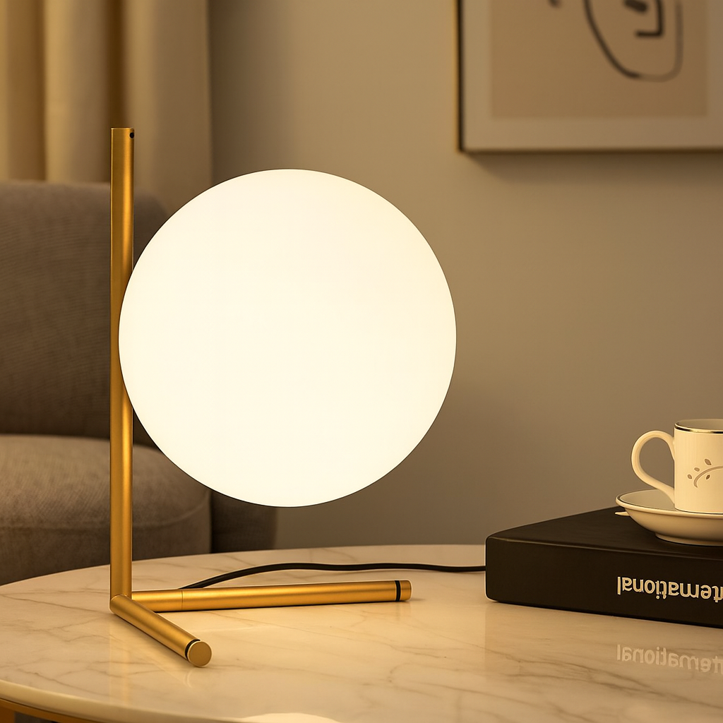 Glass Globe Table Lamp with Gold Base for Bedside