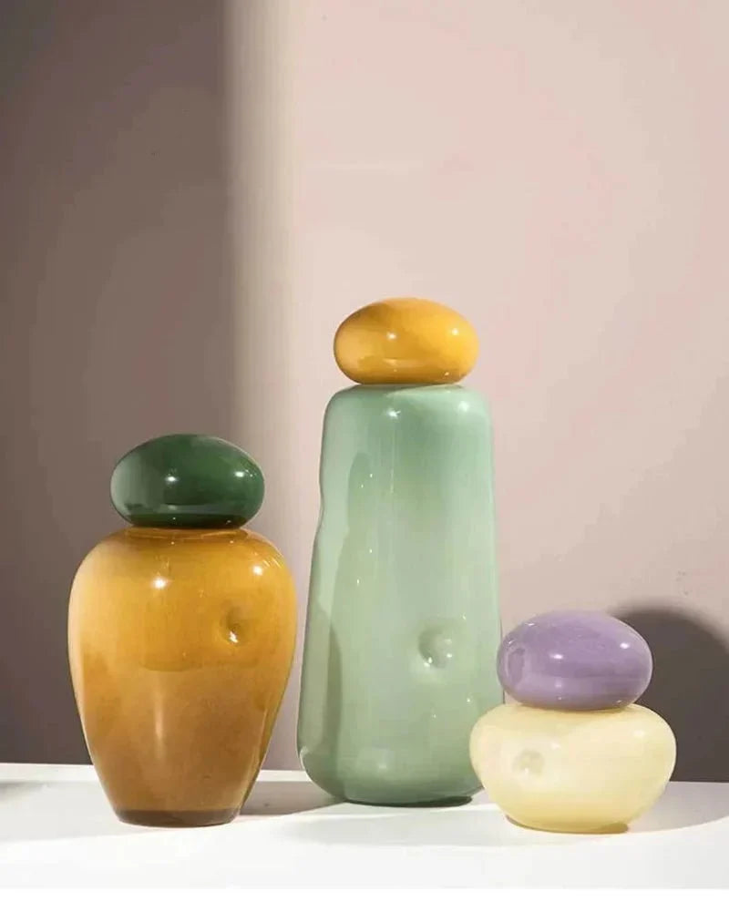 Pastel Pebble Glass Vase with Stacked-Stone Lid – view 3 | BROKLEN