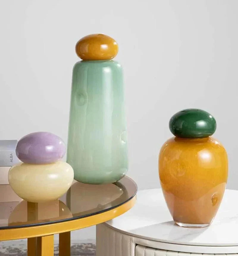 Pastel Pebble Glass Vase with Stacked-Stone Lid – view 5 | BROKLEN