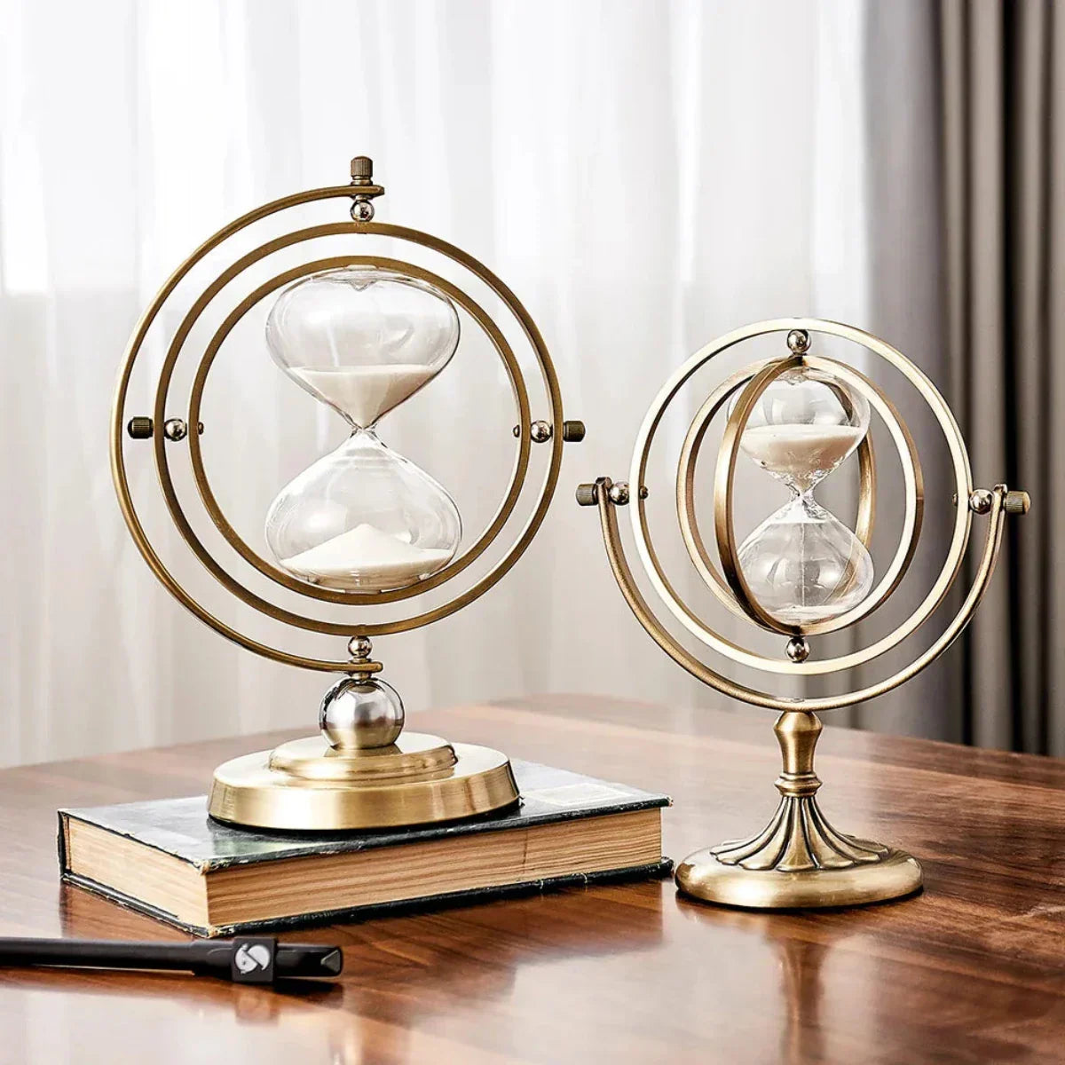 Luxury Hourglass Sand Timer with Circular Metal Frame
