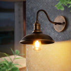 Industrial Outdoor Wall Light with Curved Lantern Arm