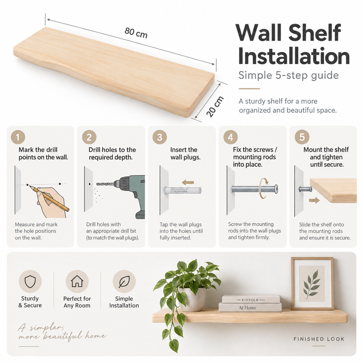 Live-Edge Acacia Wood Wall Shelf – view 20 | BROKLEN