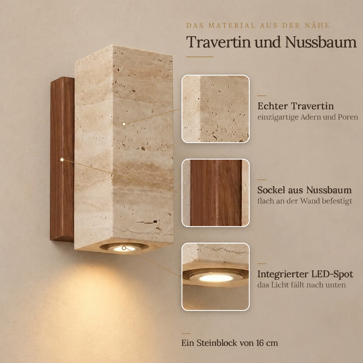 Japanese Yellow Travertine Wall Light, Downlight – view 4 | BROKLEN