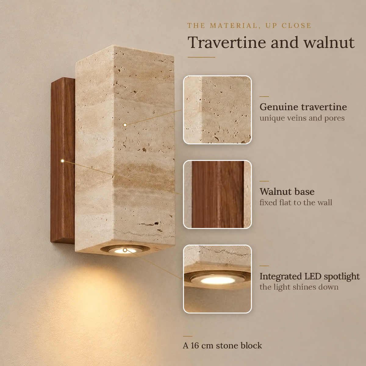 Japanese Yellow Travertine Wall Light, Downlight – view 5 | BROKLEN