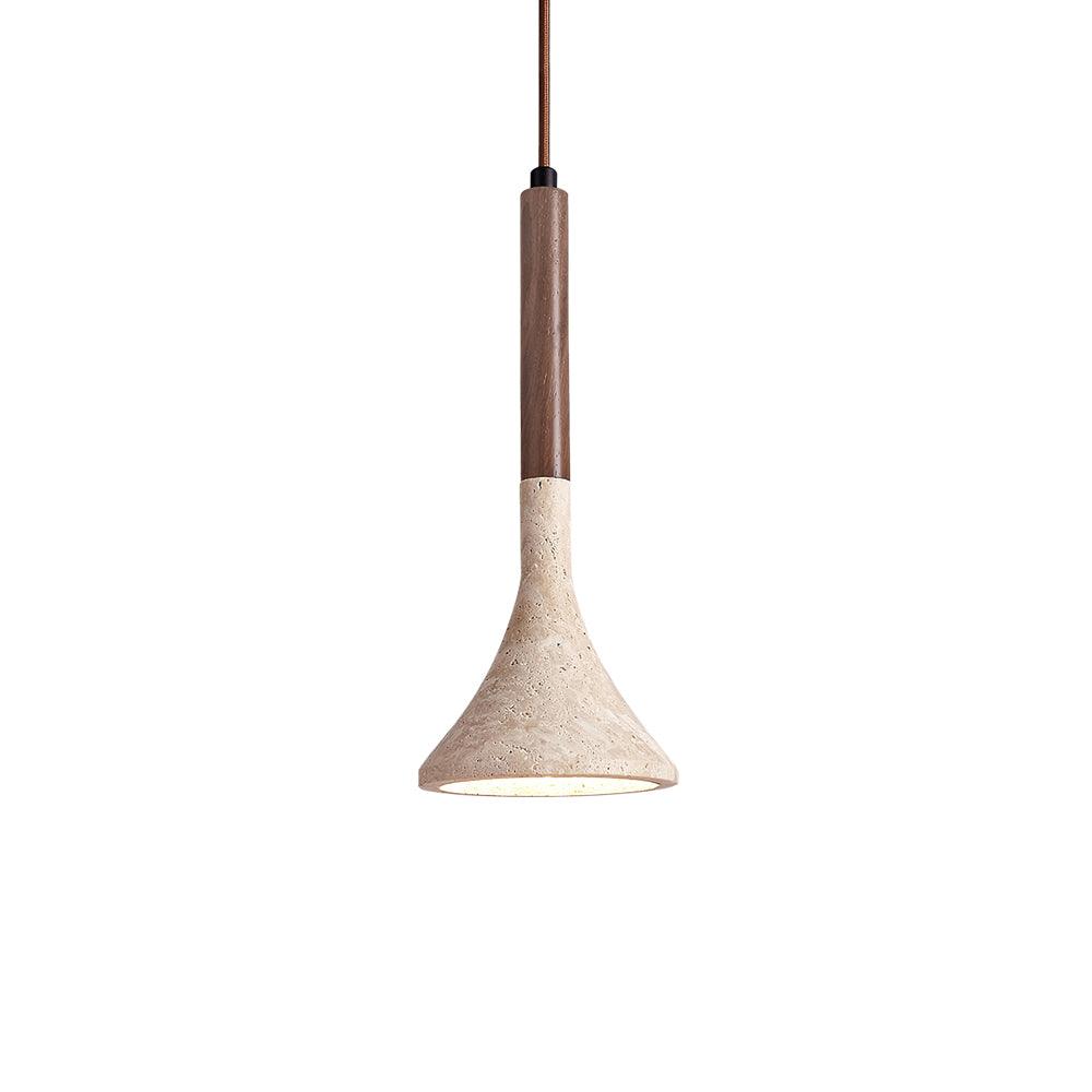 Japandi Travertine & Wood Pendant Light