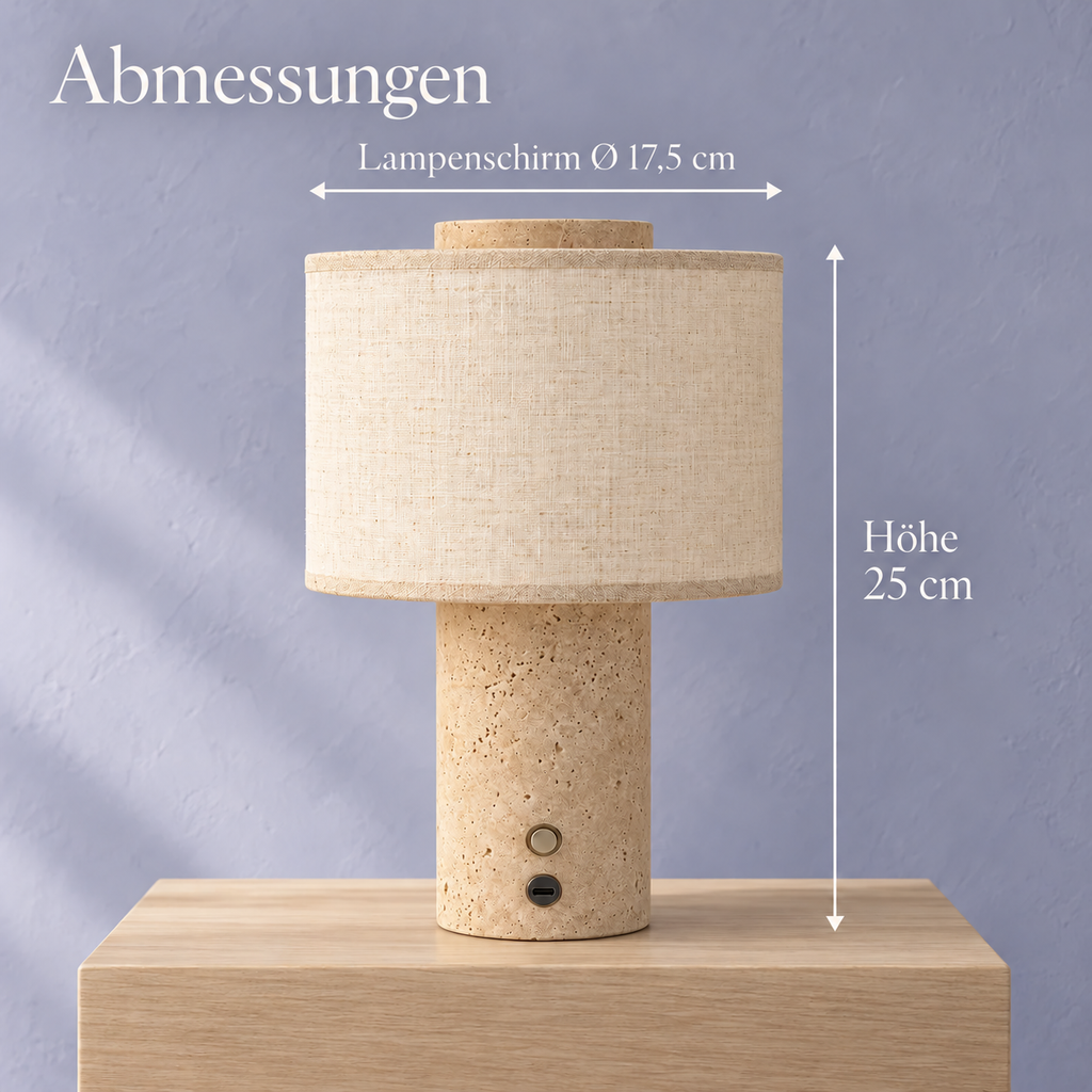 Cordless Travertine and Linen Bedside Lamp, USB-C Rechargeable – view 5 | BROKLEN