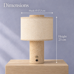 Cordless Travertine and Linen Bedside Lamp, USB-C Rechargeable – view 6 | BROKLEN