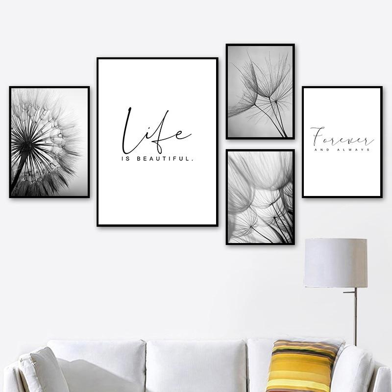 Black & White Dandelion Botanical Canvas Wall Art Print – view 2 | BROKLEN