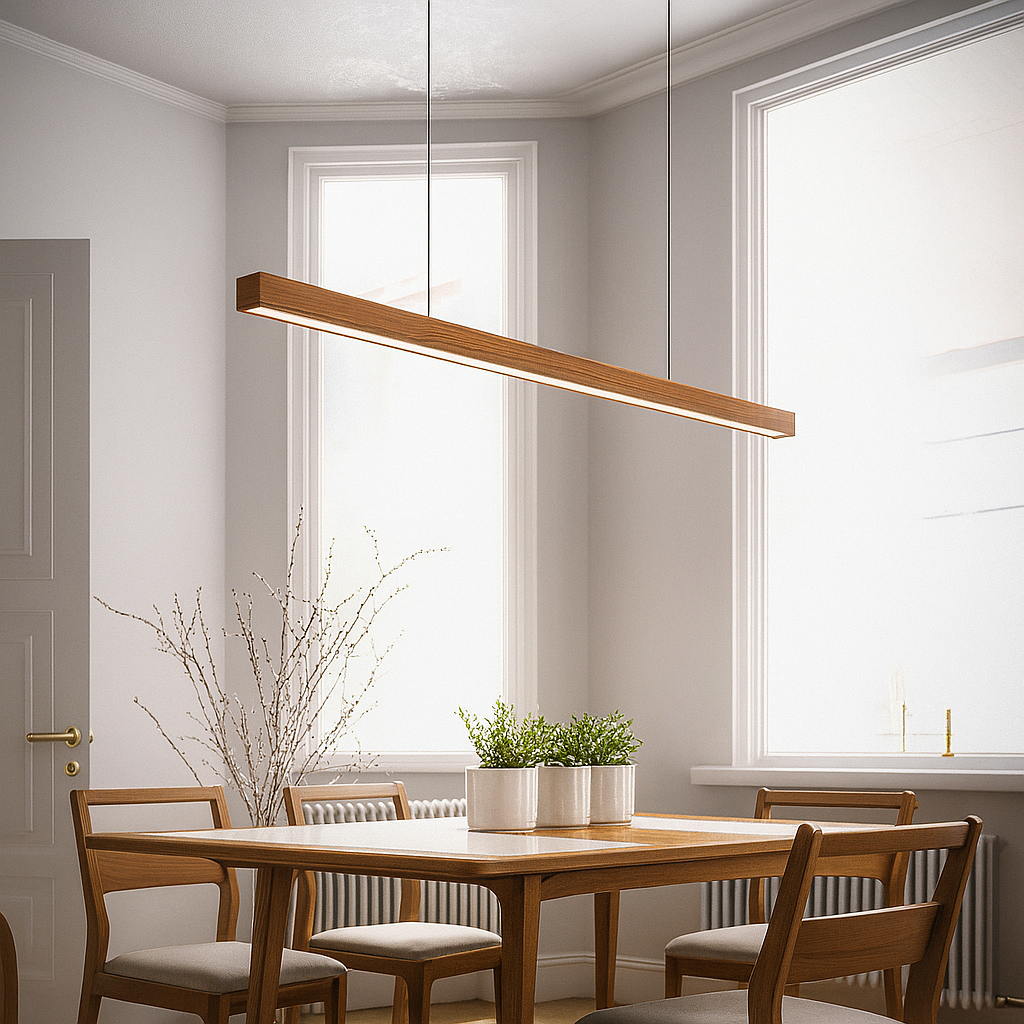 Linear Wooden LED Pendant Light for Dining Table