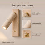 Travertine and Wood Reading Wall Light, Adjustable Spot – view 19 | BROKLEN