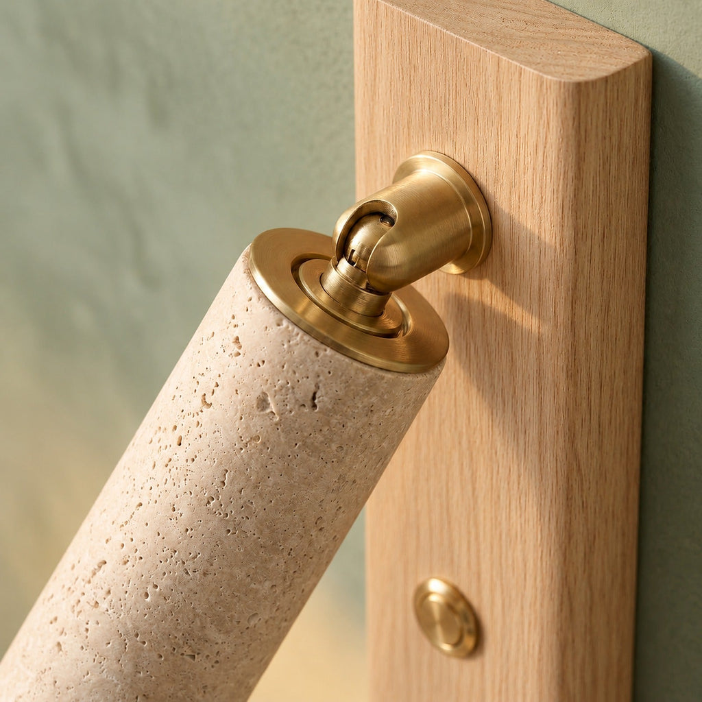 Travertine and Wood Reading Wall Light, Adjustable Spot – view 22 | BROKLEN