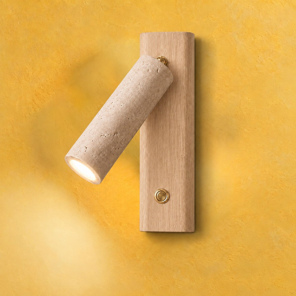 Travertine and Wood Reading Wall Light, Adjustable Spot – view 17 | BROKLEN
