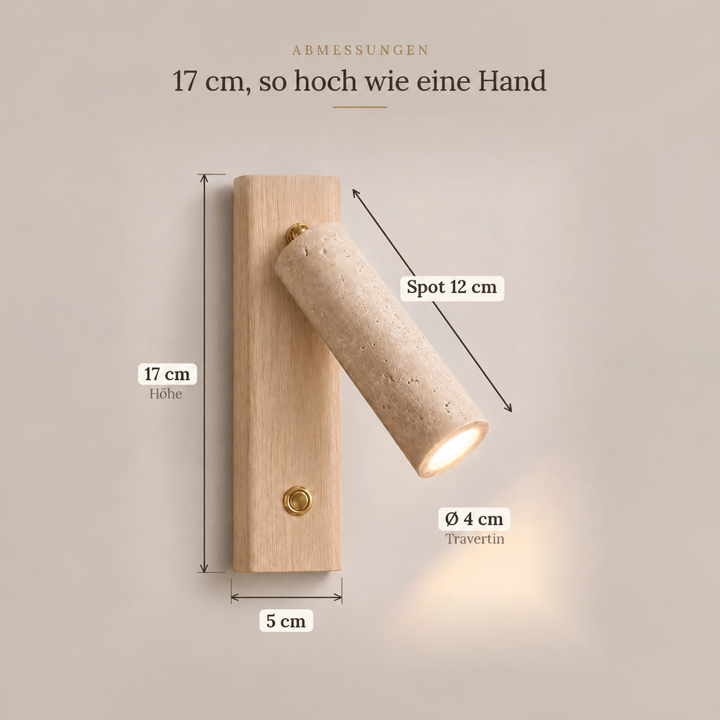 Travertine and Wood Reading Wall Light, Adjustable Spot – view 27 | BROKLEN