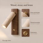 Travertine and Wood Reading Wall Light, Adjustable Spot – view 5 | BROKLEN
