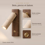 Travertine and Wood Reading Wall Light, Adjustable Spot – view 3 | BROKLEN