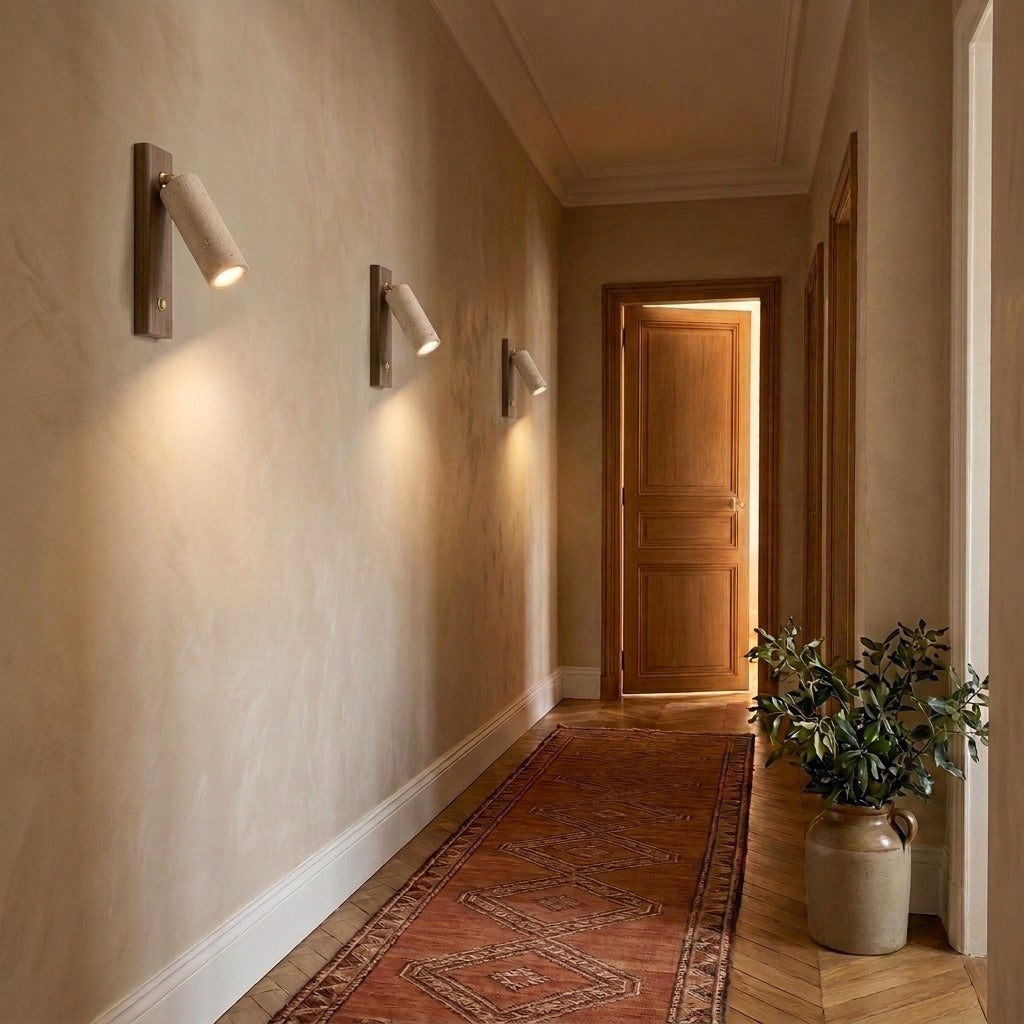 Travertine and Wood Reading Wall Light, Adjustable Spot – view 15 | BROKLEN