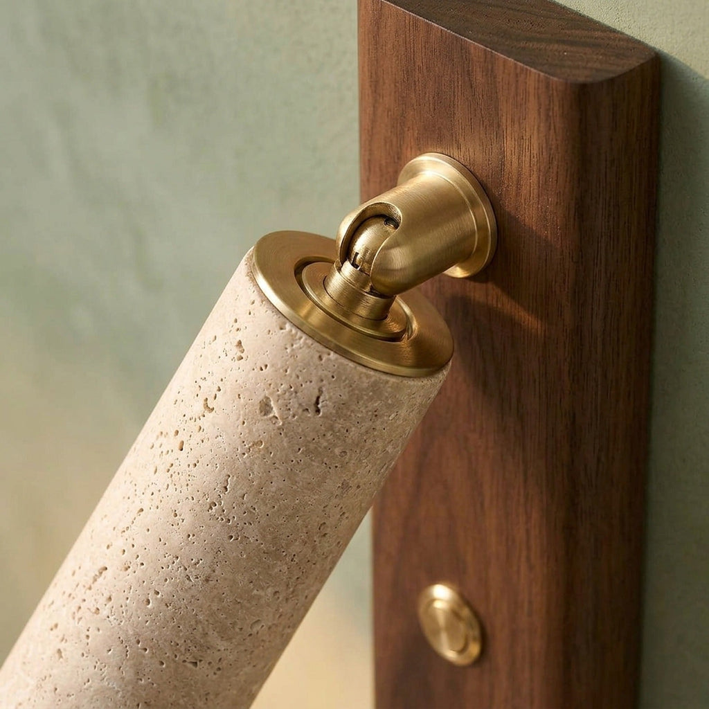 Travertine and Wood Reading Wall Light, Adjustable Spot – view 6 | BROKLEN