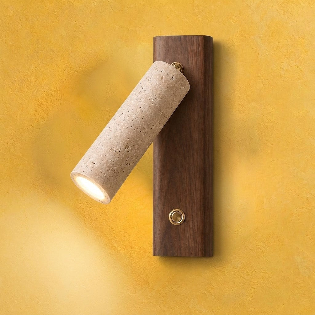 Travertine and Wood Reading Wall Light, Adjustable Spot