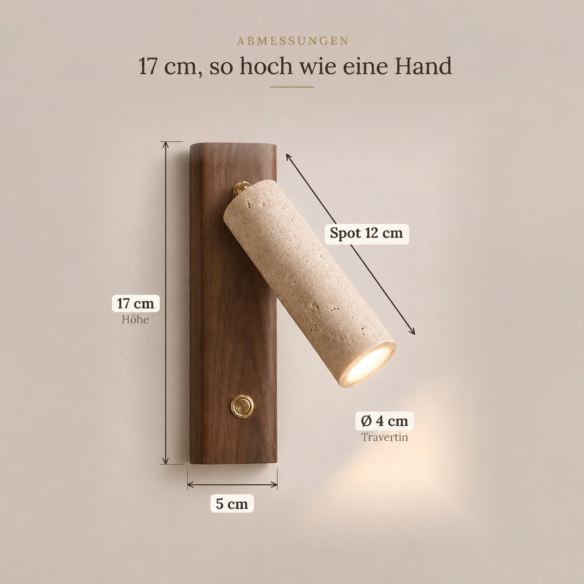 Travertine and Wood Reading Wall Light, Adjustable Spot – view 11 | BROKLEN