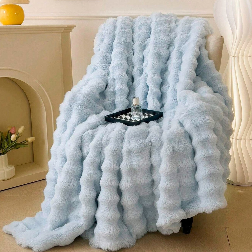 Long Pile Throw Blanket with Wavy Texture