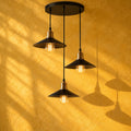 Vintage Black Metal 3-Light Chandelier with Cone Shades, E27