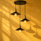 Vintage Black Metal 3-Light Chandelier with Cone Shades, E27