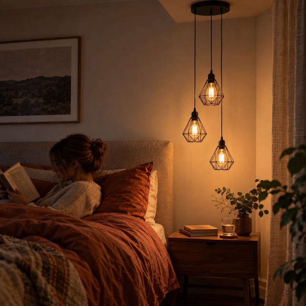 Industrial Black Metal Cage 3-Light Chandelier – view 12 | BROKLEN