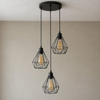 Industrial Black Metal Cage 3-Light Chandelier – view 2 | BROKLEN