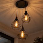 Industrial Black Metal Cage 3-Light Chandelier – view 19 | BROKLEN