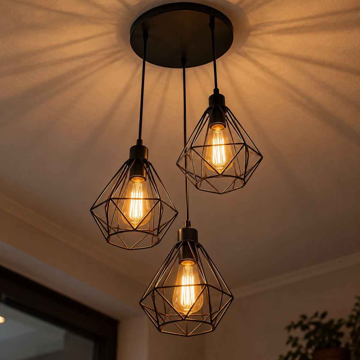 Industrial Black Metal Cage 3-Light Chandelier – view 19 | BROKLEN